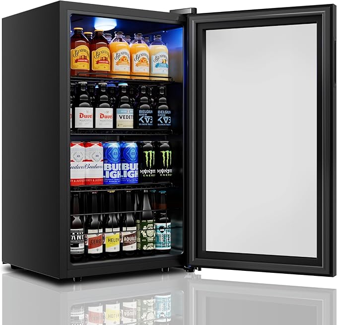 Yeego Beverage Refrigerator Cooler, 130 Cans Mini Fridge with Glass Door Beverage Fridge with Adjustable shelves for Soda Beer or Wine,Beverage Cooler with Digital Temperature Control for Home Office
