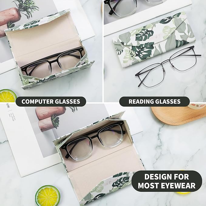 Foldable Glasses Case, Magnetic PU Leahter Sunglasses Case, Cute Hard Shell Folding Eyeglass Cases for Women Kids