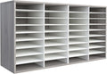 TQVAI Literature Organizer, Heavy Duty 36 Compartments Countertop Mail Organizer with Adjustable Shelves, Wooden Desk Paper Storage Organizer, Mailboxes Cubbies for Office, Classroom, Retro Grey/White