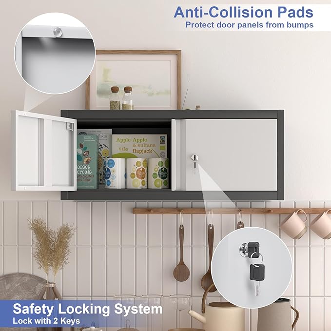 Metal Garage Storage Cabinet, Locking Cabinet Wall Mounted, 12.8" H Floating Cabinet for Warehouse, Upper Tool Cabinet for Home Office, Basement, Kitchen, RV Organization