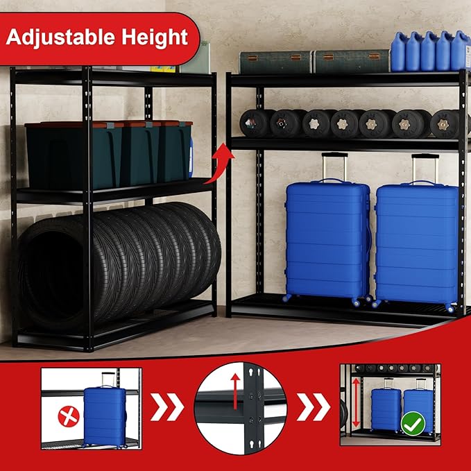 The Atlas 72" H Metal Garage Shelving Unit, 3-Tier Heavy Duty Storage Shelves, 7500 LBS Load Capacity, Industrial Steel Shelf Rack for Shop Warehouse Basement, 77”W x 24”D x 72”H