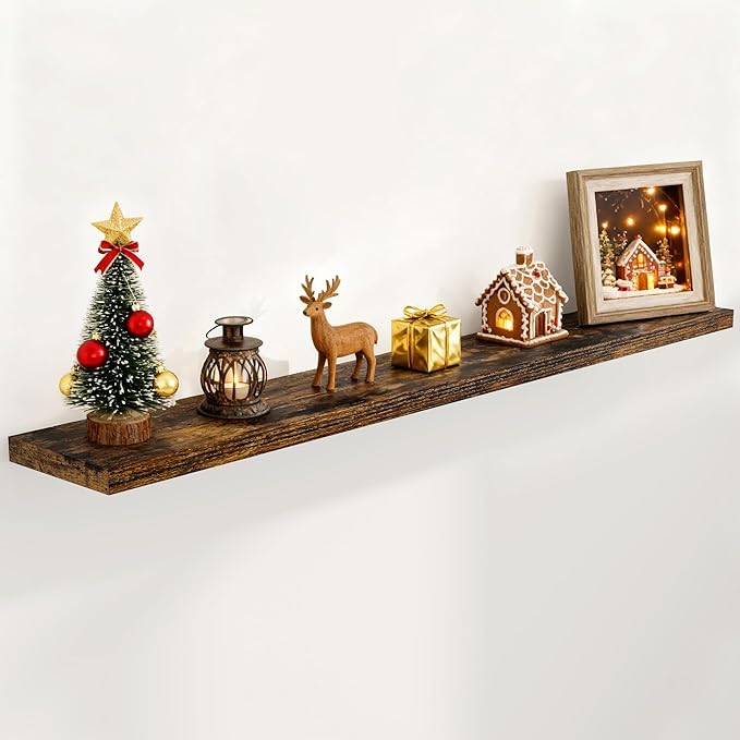 Fun Memories 72 Inch Floating Shelves, 72 x 9.3 Rustic Wooden Fireplace Mantel, 9.3 Inch Floating Shelf for Wall, Farmhouse Wall Shelves for Home Storage & Display, Rustic Brown Color, Set of 1