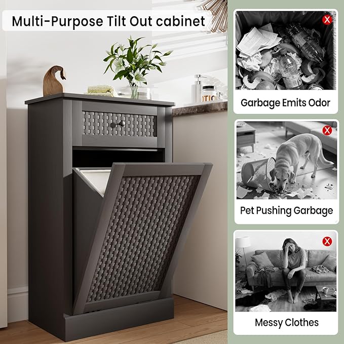 Tilt Out Laundry Hamper Cabinet,10 Gallon Laundry Cabinet with Drawers ＆ Hidden Baskets, Farmhouse Laundry Storage Basket for Laundry Room, Bathroom, Kitchen,Gray