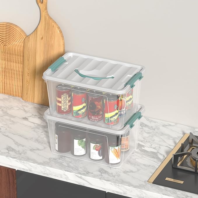 14 Quarts Latching Storage Containers, 8-Pack Clear Plastic Tote Boxes with Lids and Handles