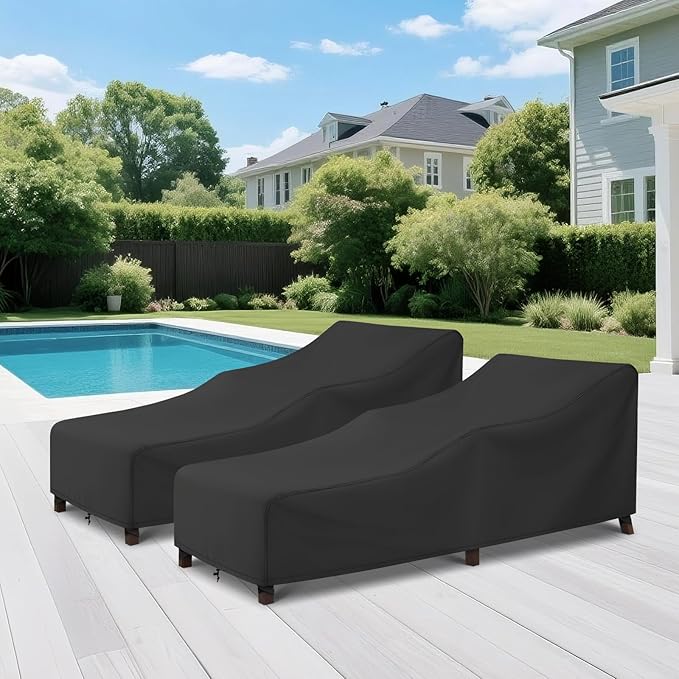 Arcedo Outdoor Lounge Chair Covers 2 Pack, Waterproof Patio Chaise Lounge Cover for Outdoor Furniture and Outside Stackable Cushions, 76" x 32" x 32" H, Black
