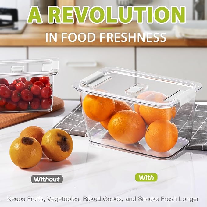 LUXEAR Fresh Container, 3PACK Produce Saver Container BPA Free Fridge Organizer for Vegetable Fruit and Salad Partitioned Food Storage Container with Vents Stay Fresh Containers Not Dishwashers Safe