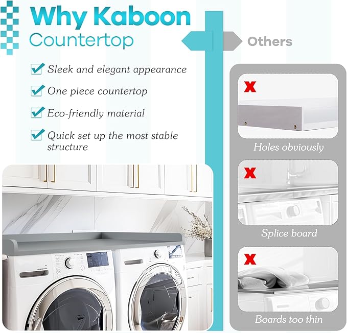 Kaboon Washer Dryer Countertop 58" x 28" Extra Large Version, Melamine Countertop with 3.5" Edge Rails, Laundry Room Organization, Grey