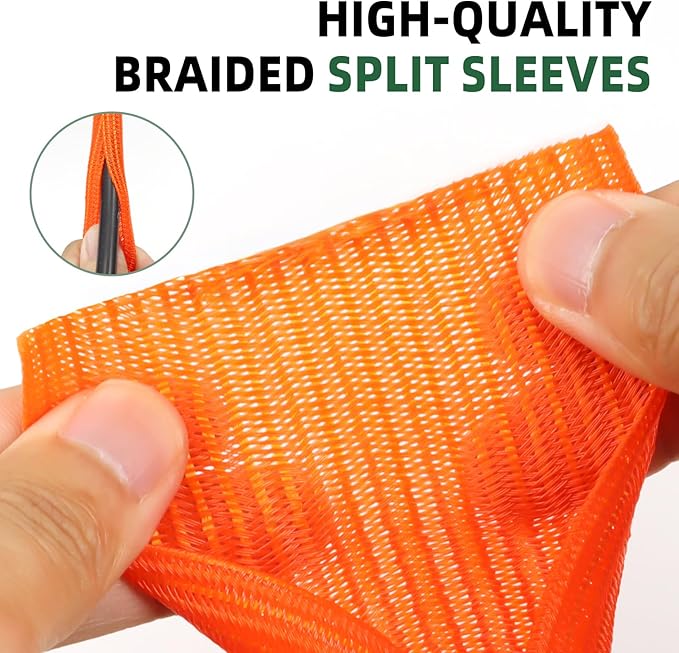 Split Wire Loom Tubing, Cable Protector Sleeve, Braided Cable Management for TV/Computer/Home Theater/Engine Bay, Cord Protectors from Pets No Chew (Orange, 3/8"-25ft)