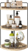 Fixwal Corner Bathroom Counter Organizer, 3 Tier Rustic Bathroom Organizer, Wood Countertop Storage Tray for Vanity, Kitchen, Bedroom (Light Brown)