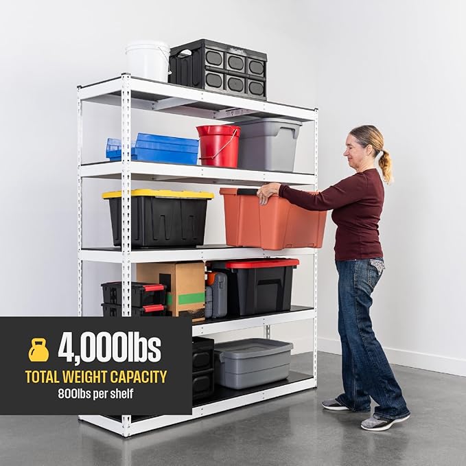 SafeRacks Modular Garage Shelving - 5 Tier Storage Shelves, Tall Metal Rack Shelves for Storage, Heavy Duty Steel Shelf Organizer for Garage, Or Kitchen Pantry (White, 18 x 36 x 72)