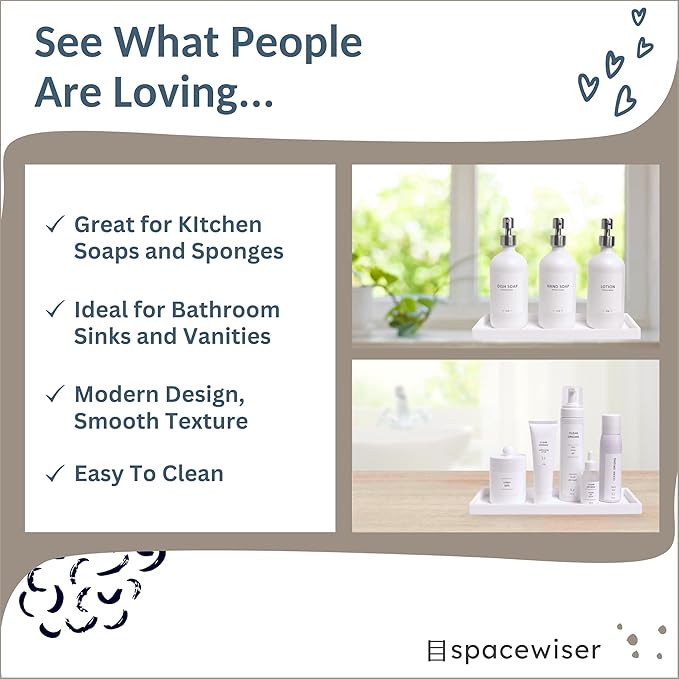 Countertop and Vanity Tray - 11.7" Silicone Bathroom Tray Countertop, Dish Soap Trays for Kitchen Counter, Bathroom Counter Organizer Accessories Caddy, Shower Trays Makeup Mat Oil, White