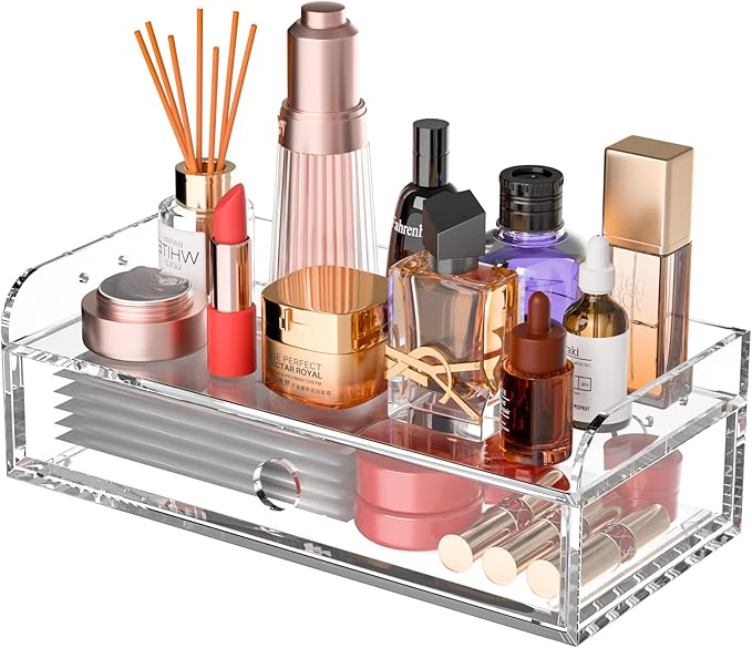 Acrylic Desk Organizer 12 "x 5.7" x 4", Clear Desktop Drawer Tabletop Storage Organization for Office Home Makeup Skincare Jewelry