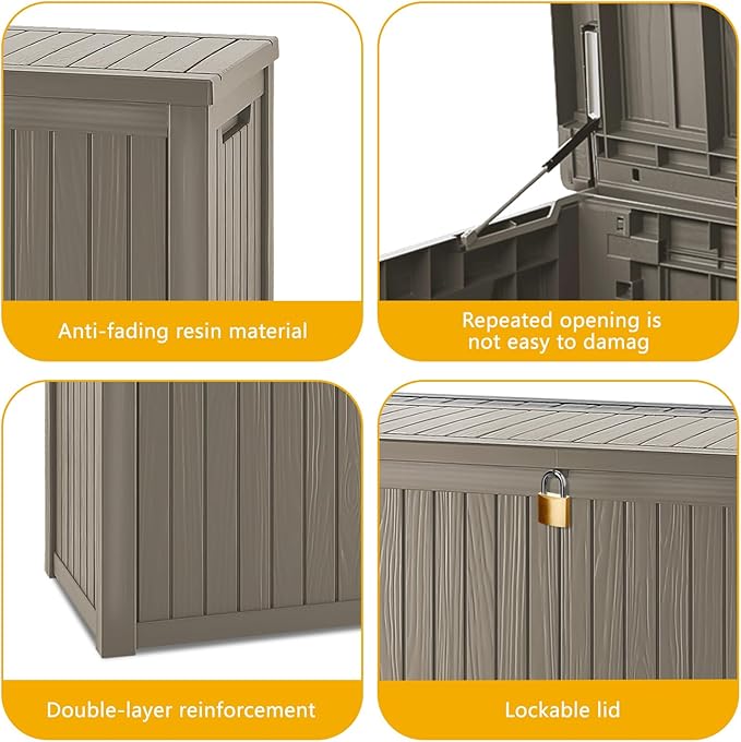 270 Gallon Deck Box, Resin Outdoor Indoor Waterproof Storage Box, Lockable Storage Box With Handle for Patio Furniture - Garden Tools - Swimming Pool Tools UV-Resistant - Grey