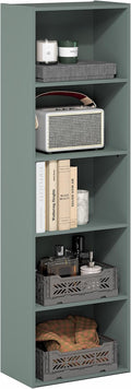 Furinno LUDER Book Shelf, 5-Tier Bookshelf, Bookcase, 9.4" x 15.8" x 52", for Living Room, Bedroom, Home Office, Sage Green