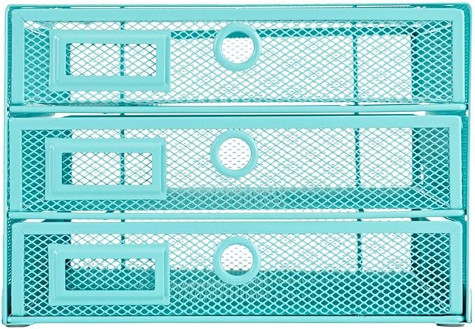 Annova Desk Organizer Wire Mesh 3 Tier Sliding Drawers Paper Sorter/Multifunctional/Premium Solid Construction for Letters, Documents, Mail, Files, Paper, Kids' Art Supplies (Turquoise)