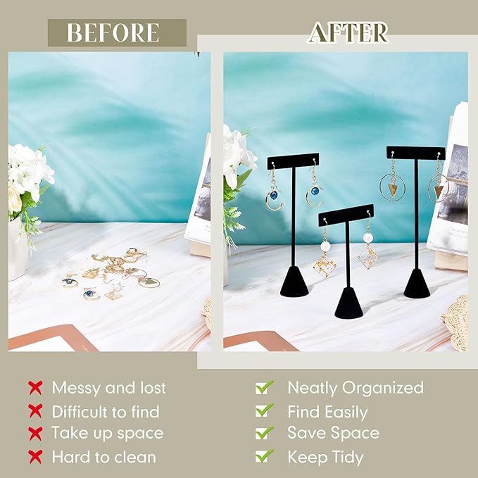 Marsui 18 Pcs Earring Display Set Earring T Bar Display Earring Holders with 3 Heights Earrings Display Stand for Jewelry(Black)