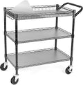 WDT 990Lbs Capacity Heavy Duty Rolling Utility Cart, NSF Rolling Carts with Wheels,Commercial Grade Metal Cart with Handle Bar & Shelf Liner,Trolley Serving Cart for Restaurant,Kitchen,Black