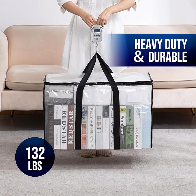 TAILI Extra Large Moving Bags, 4 Pack Clear Heavy Duty Totes for Storage with Visible Window, Wrap Around Handles, Storage Bags for Space Saving, Alternative to Moving Boxes