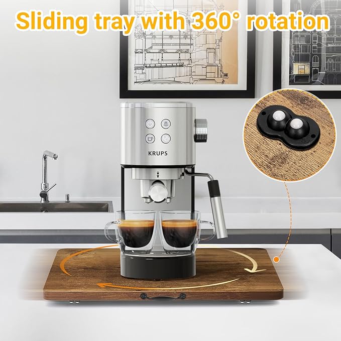 Sliding Tray for Coffee Maker, 360° Rotating Appliance Slider for Kitchen Appliances, Wooden Sliding Tray Suitable for Kitchen Countertops and Kitchen Appliances(Brown, Small)