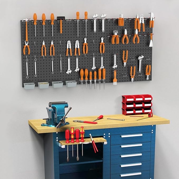WALMANN Metal Pegboard Panels for Wall Tools Storage Pegboard for Garage, Workbench, Modular Peg Board Tool Organizer Board (Black 12"*24", Pack of 4)