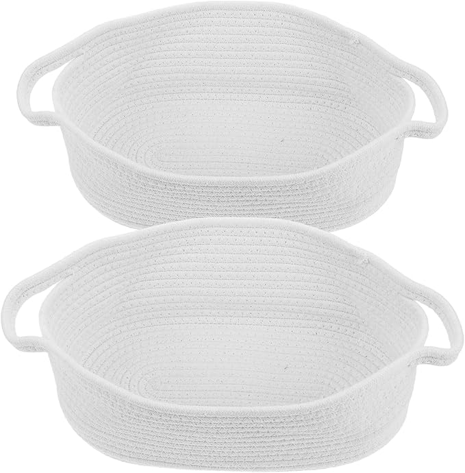 BESPORTBLE 2pcs Small Woven Cotton Rope Baskets with Handles Portable Decorative Storage Bins for Clothes Home Organization Shelves and Closets