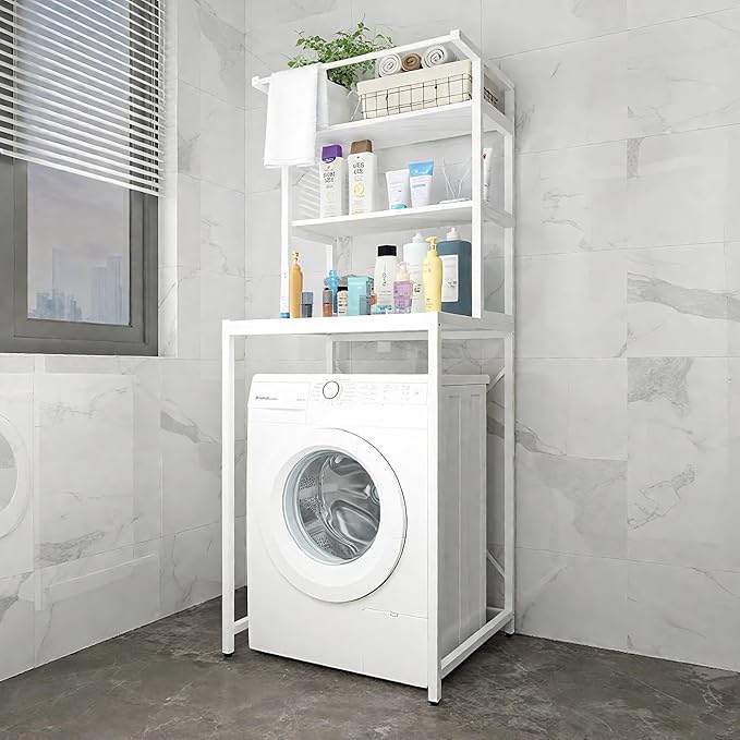 Gdrasuya10 White Over The Washer & Dryer Storage Shelves, 3 Tier Washing Machine Storage Shelf Utility Rack Standing Laundry Storage Shelf Organizer Save Space for Laundry Room