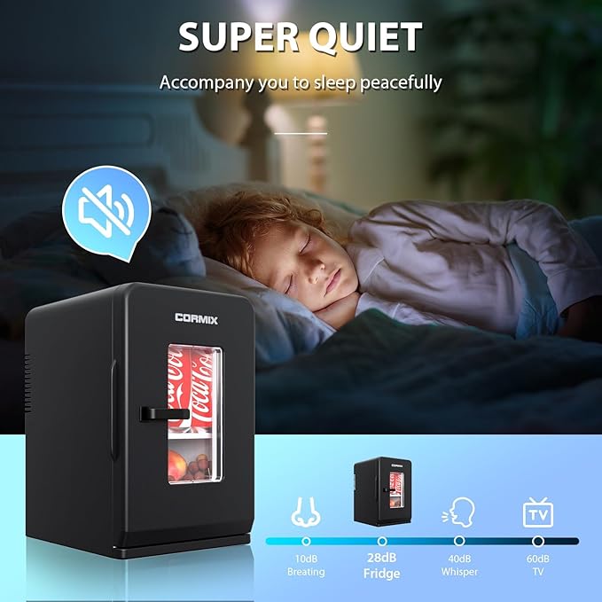 Mini Fridge for Bedroom, 15 Litre/21 Cans Portable Mini Refrigerator with AC/DC Power for Office, Dorm and Car, Thermoelectric Electric Cooler & Warmer Skincare Fridge for Drinks, Food, Cosmetics