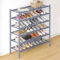 Smiry Bamboo Shoe Rack for Closet, 6 Tier Long Wooden Stackable Shoe Organizer, Free Standing Shoes Storage Shelf for Entryway, Front Door Entrance, Grey