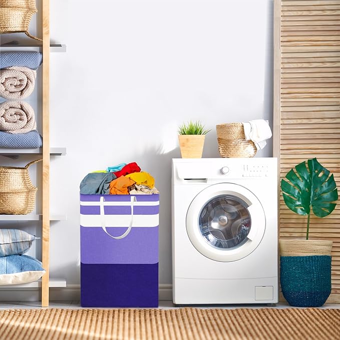 2-Pack Foldable Laundry Basket,Large Laundry Baskets with Handles,Waterproof Laundry Hamper,Collapsible Laundry Hampers for Clothes Organizer 80L (Purple)
