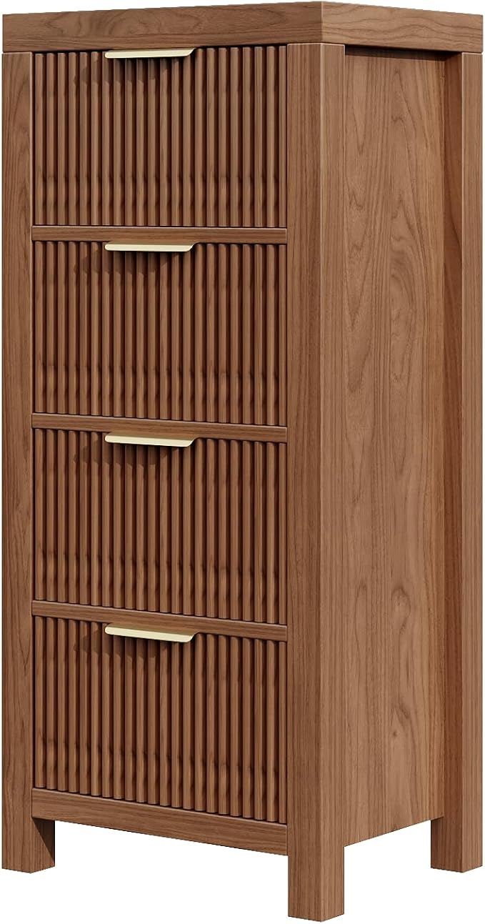 Modern 12-Drawer Solid Wood Dresser with Fluted Front & Gold Handles, Multifunctional Tall Storage Chest, for Hallway, Entryway, Walnut X3