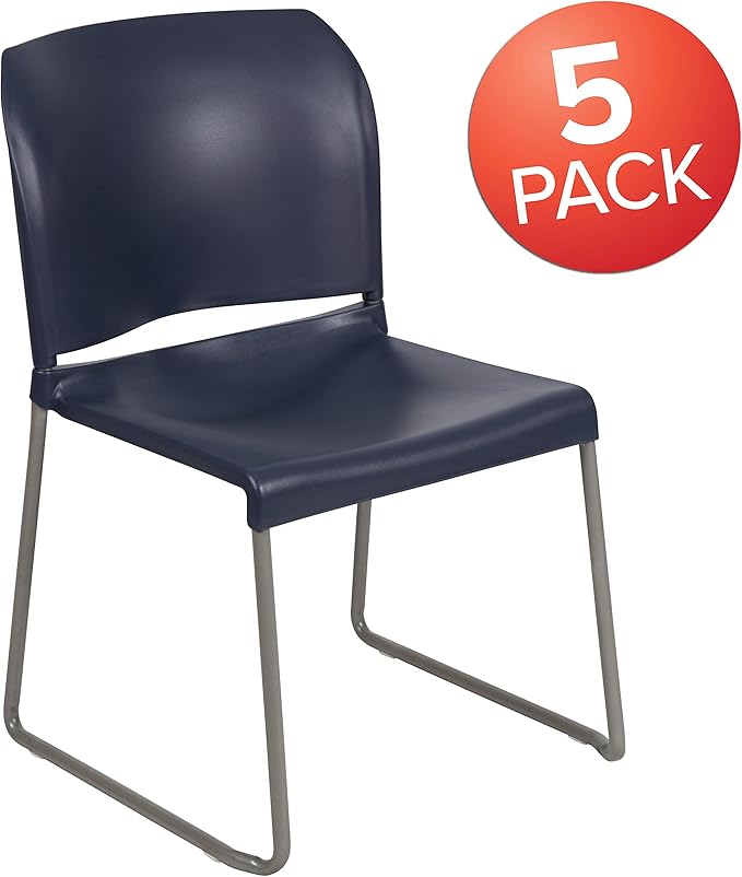 Flash Furniture Hercules Series Contoured Stacking Chairs for Waiting Rooms and Offices, Ergonomic Lobby Chairs with Curved Back, Set of 5, Navy
