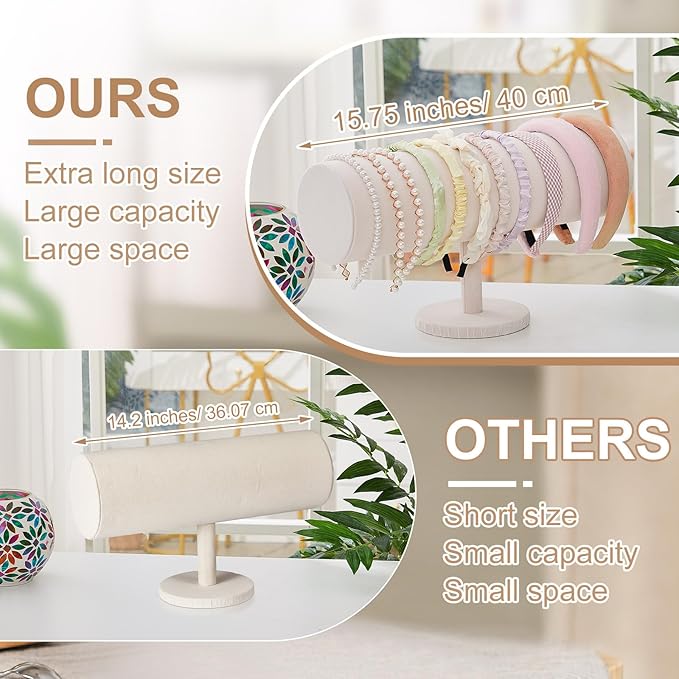 Wenqik Extra Long T Bar Headband Holder Organizer Velvet Headband Rack Storage Hairband Organizer for Hairband Earring Display Stand Women Girl