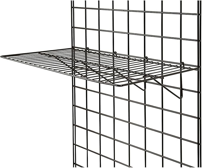 Only Garment Racks BLK-2412 Grid Panel Display Shelf - - Clothing Display Rack Grid, Heavy Duty Shelves, 12"D x 23-1/2"W Straight Shelf for Grid Panel, Black Finish, Wire, (Box of 6) (Pack of 6)