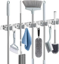 Broom Holder Wall Mount, Broom Organizer Wall Mount Stainless Steel Broom and Mop Hanger Heavy Duty Storage Organization for Home Kitchen Garden Garage Room 5 Racks 4 Hooks