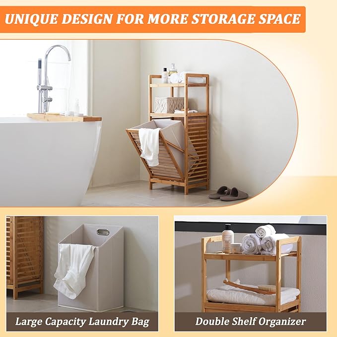 Laundry Hamper with 2-Tier Shelves & Tilt Out Basket, Laundry Baskets Organizer Hampers Bathroom Storage Shelf for Laundry Room, Bathroom, Nursery, Bedroom(2 Tier -Small)