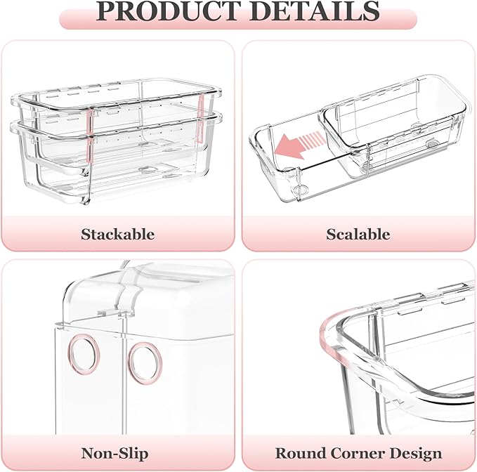 DILIBRA 12 Pcs Clear Extendable Drawer Organizer, Adjustable Drawer Storage 2-Size Desk Drawer Organizer, Plastic Non-Slip Storage Bins for Makeup, Cosmetic, Jewelries, Utensils, Stationery, Dressers