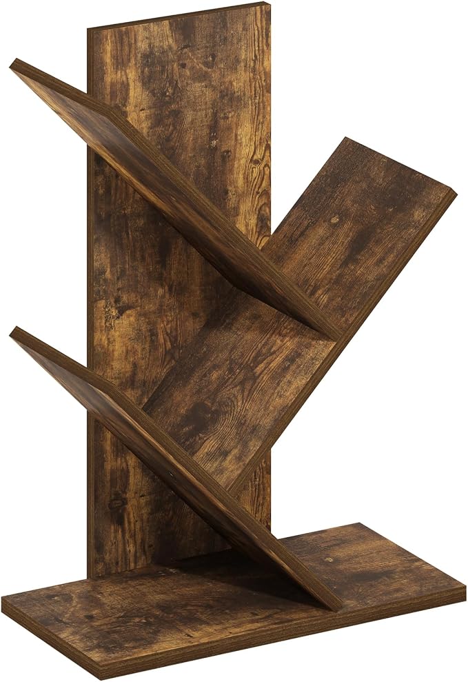 Furinno Tree Book Shelf, 3-Tier Bookshelf, Tree Bookcase for Room Decor, 8.4 x 15.7 x 21.3, for Living Room, Bedroom, Home Office, Amber Pine