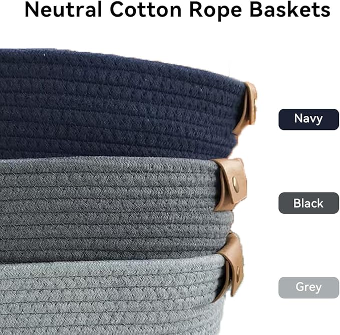 Small Cotton Woven Basket with PU Leather Handle, Baby Kids Clothes Toys Candy Gifts Cotton Rope Organizer, Living Room Basket Bathroom Shower Storage Laundry Basket, Dog Cat Bed, Cute Decor, Pink