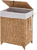Laundry Hamper with Lid and Removable Liner Bag, Handwoven Natural Hyacinth Clothes Hamper with Heightened Feet, Wicker Laundry Basket for Clothes and Towels，Middle