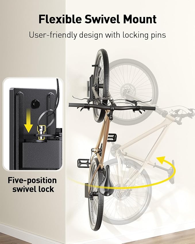 Alphamount AM Swivel Bike Wall Mount, Metal Wall Bike Rack with Durable Sleeves, Space-Saving Vertical Bike Rack with 180° Swivel for Home and Garage, Bike Storage Hanger Mount Up to 66 lbs, 1-Pack