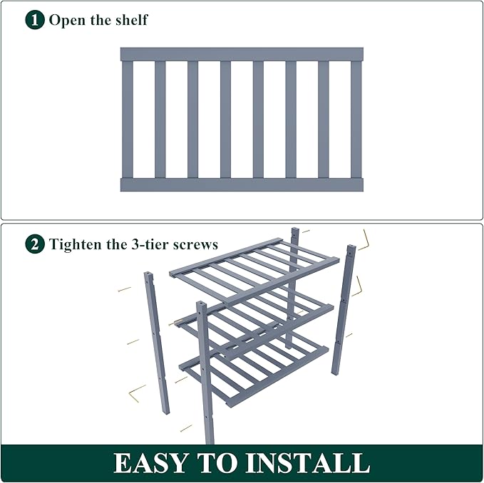 Smiry Bamboo Shoe Rack for Closet, 3 Tier Small Wooden Stackable Shoe Organizer, Free Standing Shoes Storage Shelf for Entryway, Front Door Entrance, Grey