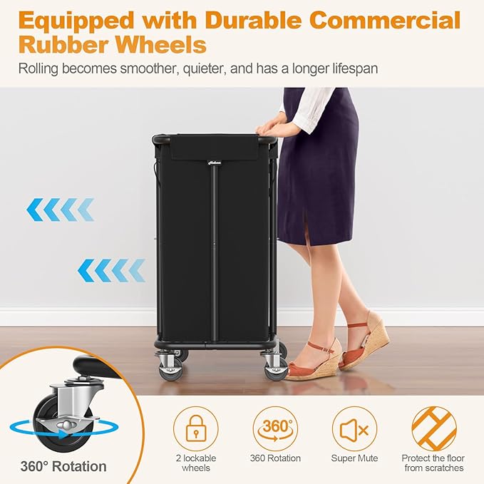 Laundry Basket with Wheels, Rolling Laundry Hamper, 30 Gal.(115L), Removable and Machine Washable Liner, Steel Frame, Tall Laundry Cart for Laundry Room, Bedroom, Bathroom, Dorm Storage -Black
