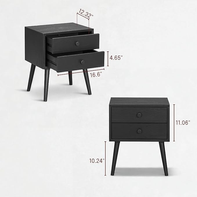 NTC Lux Nightstand with 2 Drawers, Featuring Adaptable Design, 150 lbs Load Capacity, Water-Resistant, Elevate Your Space, Easy Assembly - Burnt Black