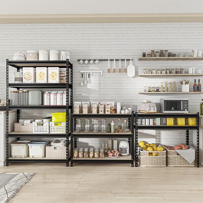 60" H x28 W x12 D Father&I 5-Shelf-Rack Shelves Industrial Metal Steel Garage/Kitchen Storage Heavy-Duty Adjustable Tall Shelving Units Organizer for Closet/Pantry/Attic/Laundry, Black