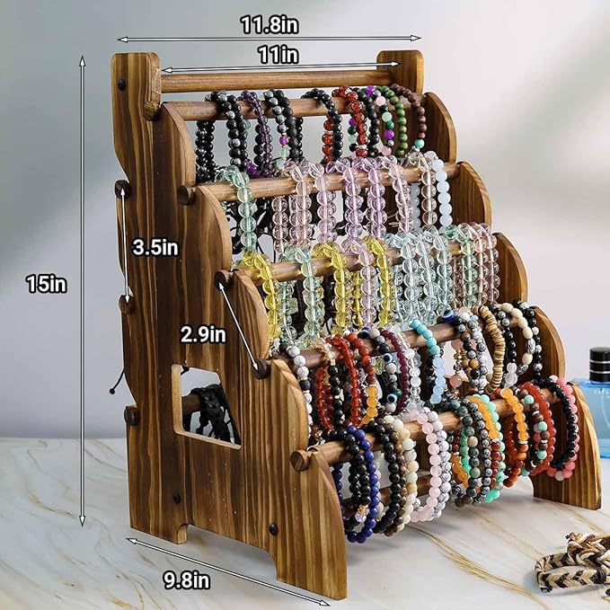 Wooden Bracelet Holder 8 Tier Jewelry Bracelet Display Stand, Portable Organizer for 150-240 Bangles & Scrunchies - for Vendors,Retail Stores, Craft Shows, and Home Storage (vintage)
