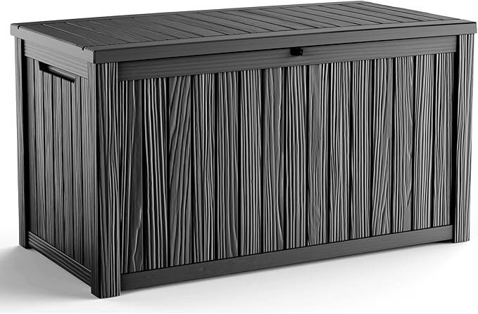 200 Gallon Outdoor Deck Box,Storage Lockable Waterproof Patio Furniture,Garden Tools,Cushions,Pool Accessories Outside Storage Resin Box(Black)