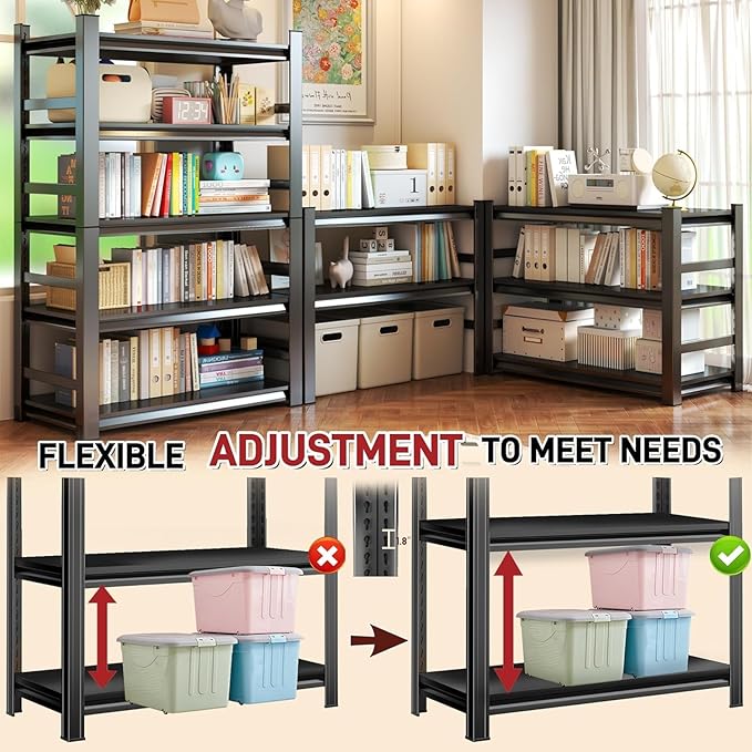 Garage Storage Shelves,5 Tier Shelving Unit, 40 inch Wide, 18” Deep, 78” Tall Organizer Metal Shelf for Basement/Laundry/Pantry Heavy Duty, Adjustable,Easy to Install (5Tier-47"Wx24"Dx72"H with Fence)