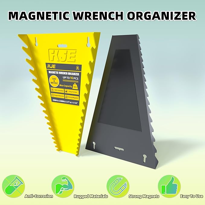 KJE 4Pack Magnetic Wrench Organizer, 64-Slot Wrench Rack Tool Trays, Magnetic Wrench Set Holder SAE(1/4" - 1-1/16") and Metric(6MM-24MM)