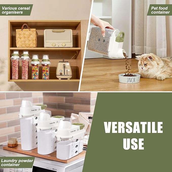 Cereal Storage Container 4Pack,85oz/2.5L Airtight Food Storage Containers With Lids,Organizers Storage With Measuring Cup for Beans,Sugar,Rice,Nuts,Snacks,Pet Food,Candy