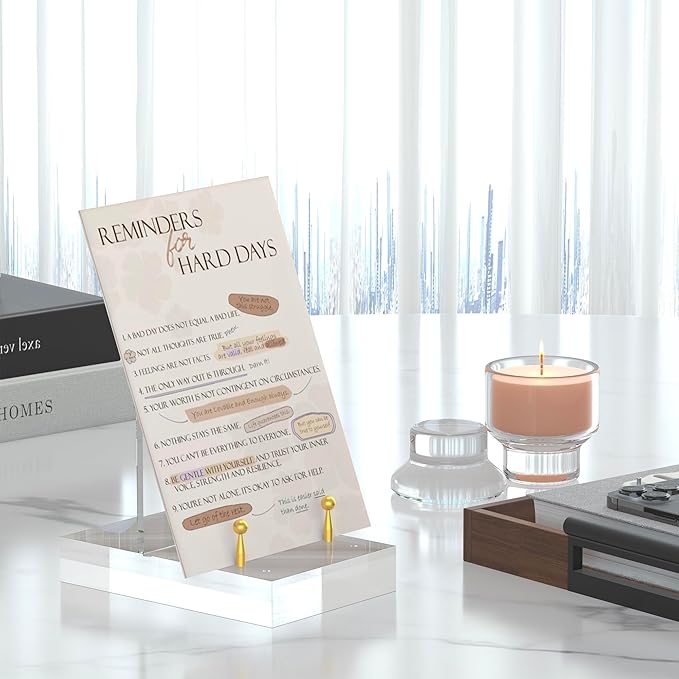 Acrylic Easel Display Stand with Adjustable Gold-Toned Hardware for Pictures, Crystal Clear Acrylic Stand with Floating Appearance for Cookbook, Invitation and Plates